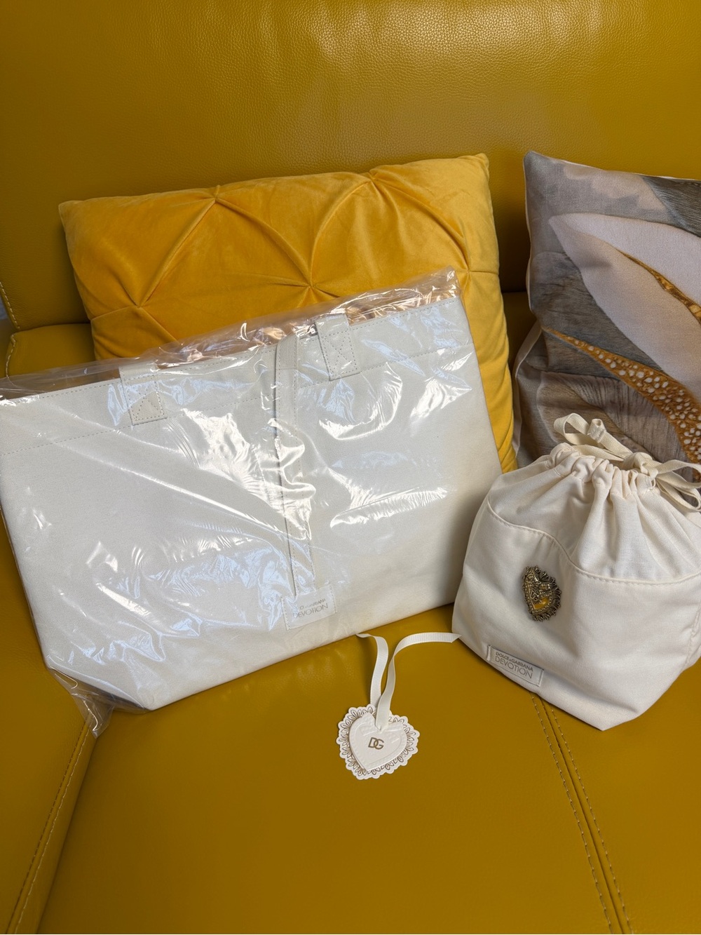 Dolce & Gabbana Ivory Canvas Tote with Matching Drawstring Pouch